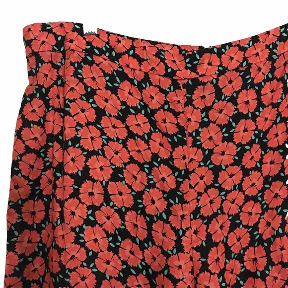 Anthropologie Red Poppy Floral Satin Cropped Wide Leg Ruffle Pants NWOT XL - Picture 4 of 9